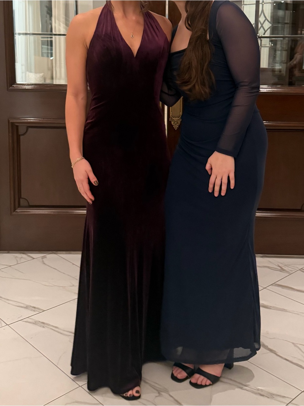 Long Sleeve Navy Ruched Maxi Dress - Women